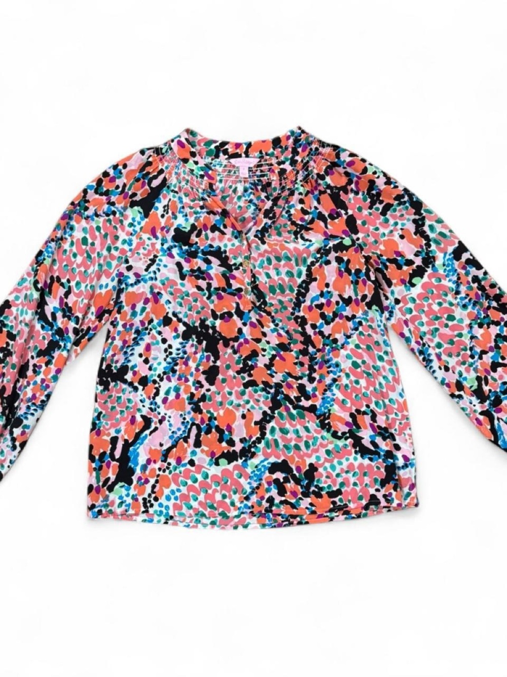 Lilly Pulitzer Elsa Multicolor Abstract Floral Print Long Sleeve Silk Blouse S
